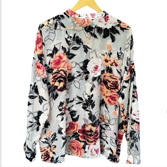 Tribal Womens Floral Velvet Burnout Button Up Top Size L Whimsigoth Fairy Boho - Picture 2 of 8
